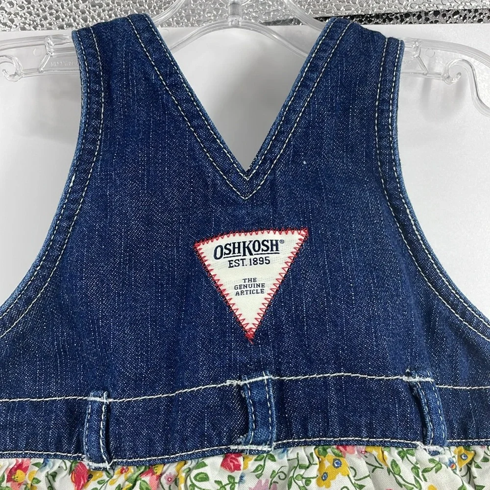 Vintage Oshkosh floral and denim 3 patch pocket overall dress Size 18M